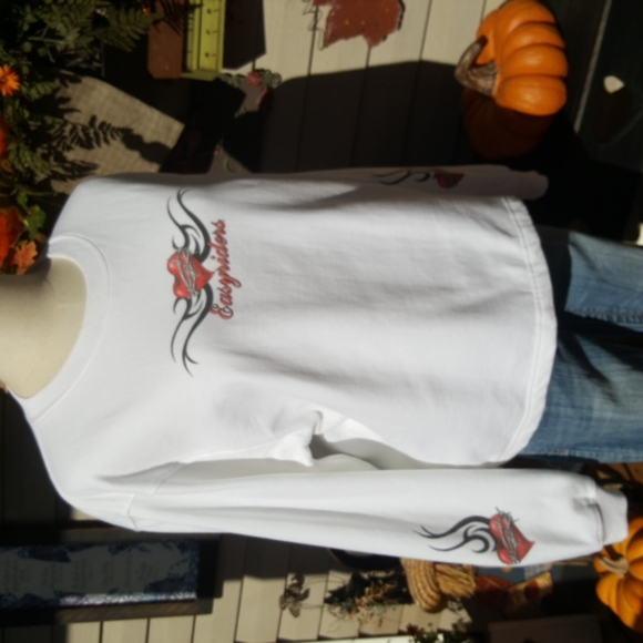 EASYRIDERS ♡ LAT White SOFT Crew Neck Long Sleeve ♥️ Barbed Wire Sweatshirt L - Picture 13 of 16